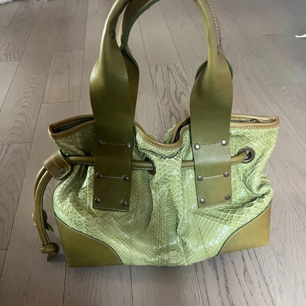 Andrea Mabiani Leather Green Scaly Shoulder Bag